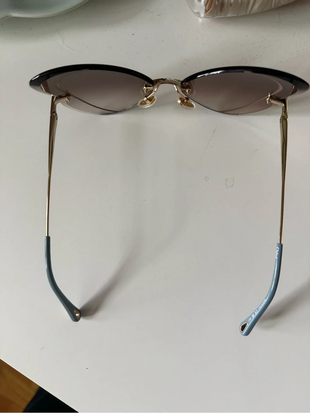 Chloe Gradient Brown Rimless Butterfly Sunglasses with Gold Bridge